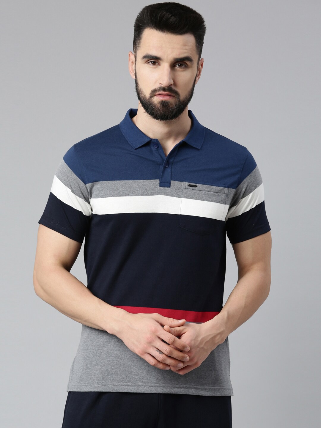 

Proline Active Men Blue Colourblocked Polo Collar T-shirt