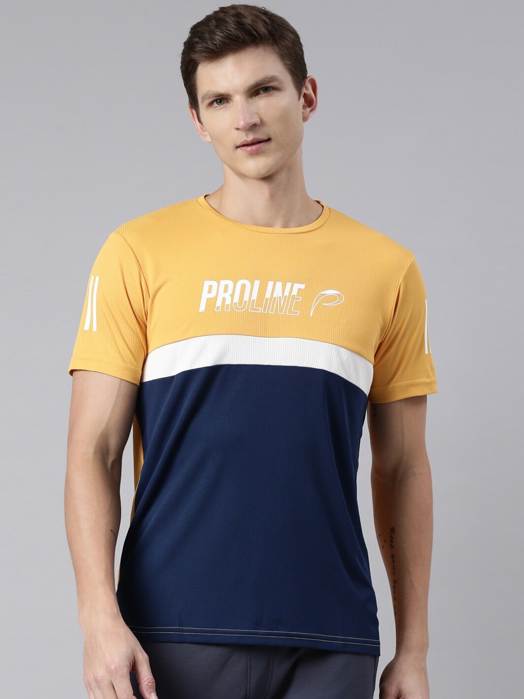 

Proline Active Men Yellow Colourblocked T-shirt
