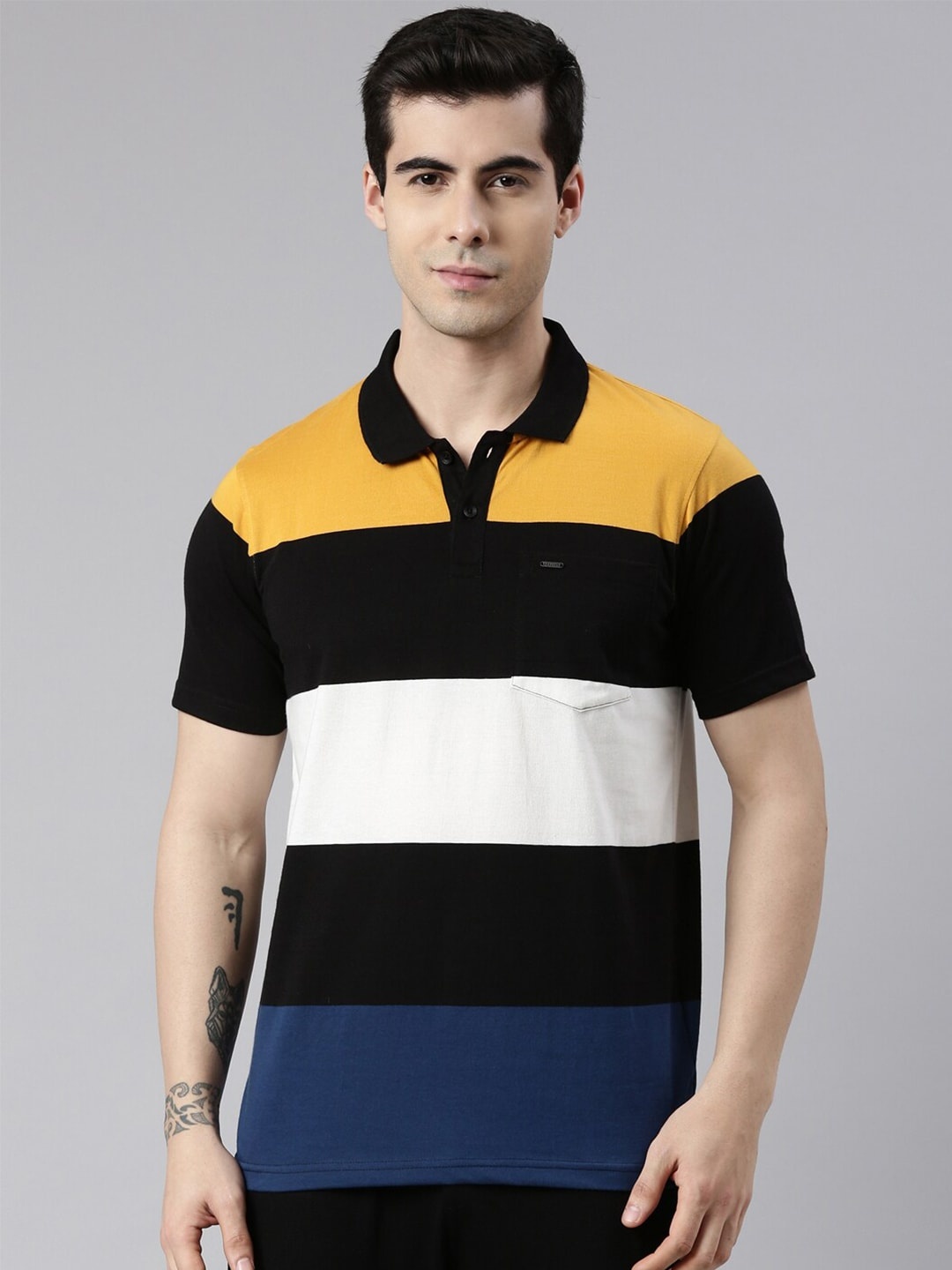 

Proline Active Men Black Colourblocked Polo Collar T-shirt