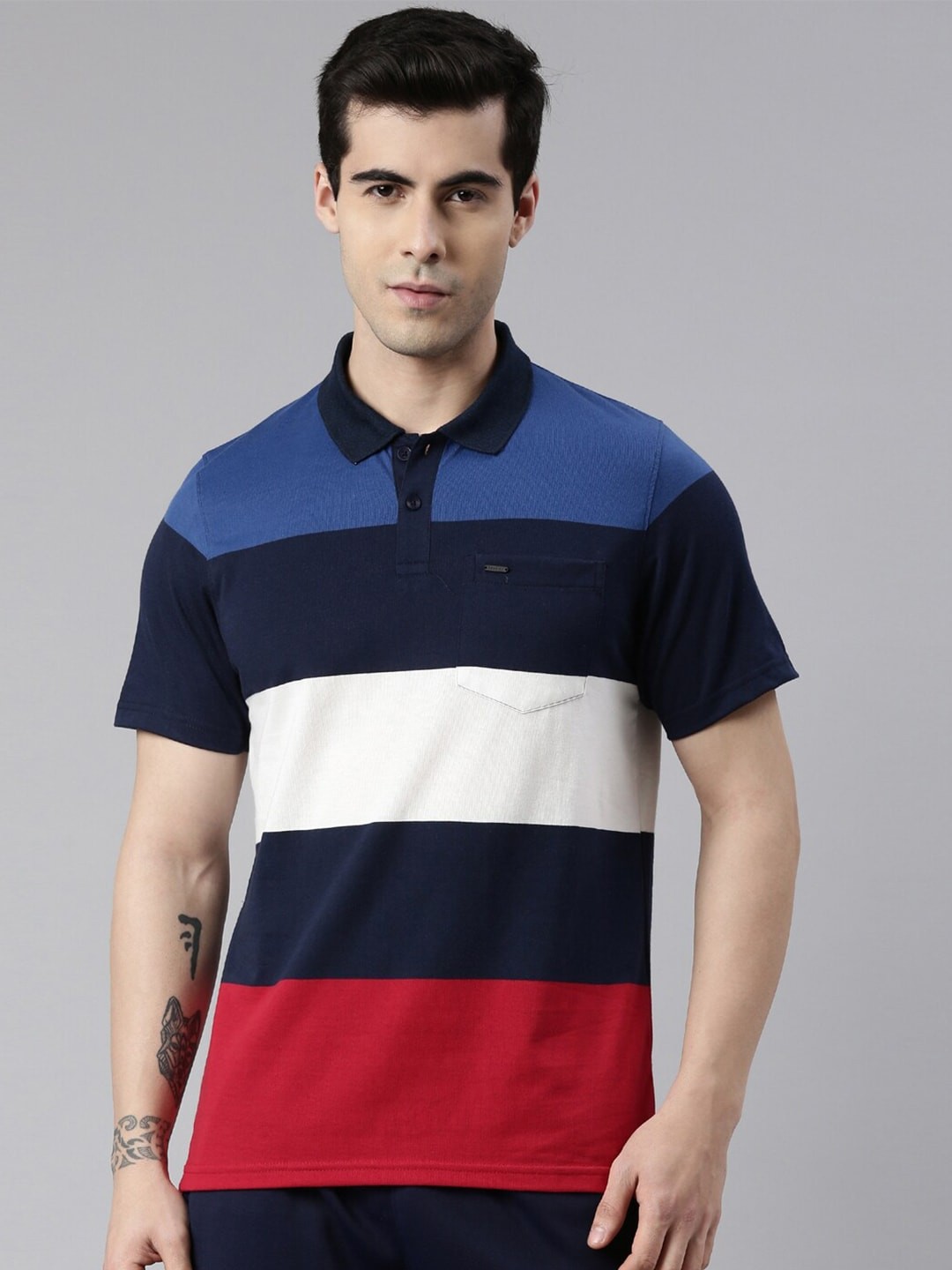 

Proline Active Men Blue Colourblocked Polo Collar T-shirt