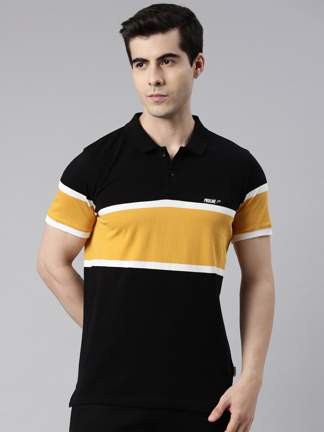

Proline Active Men Black Colourblocked Polo Collar T-shirt