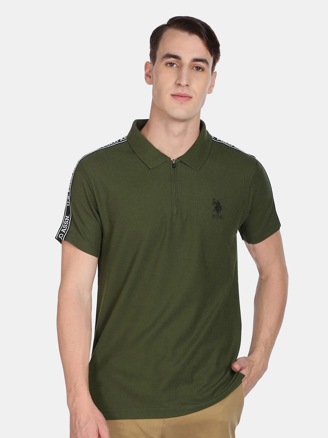 

U S Polo Assn Men Green Polo Collar T-shirt