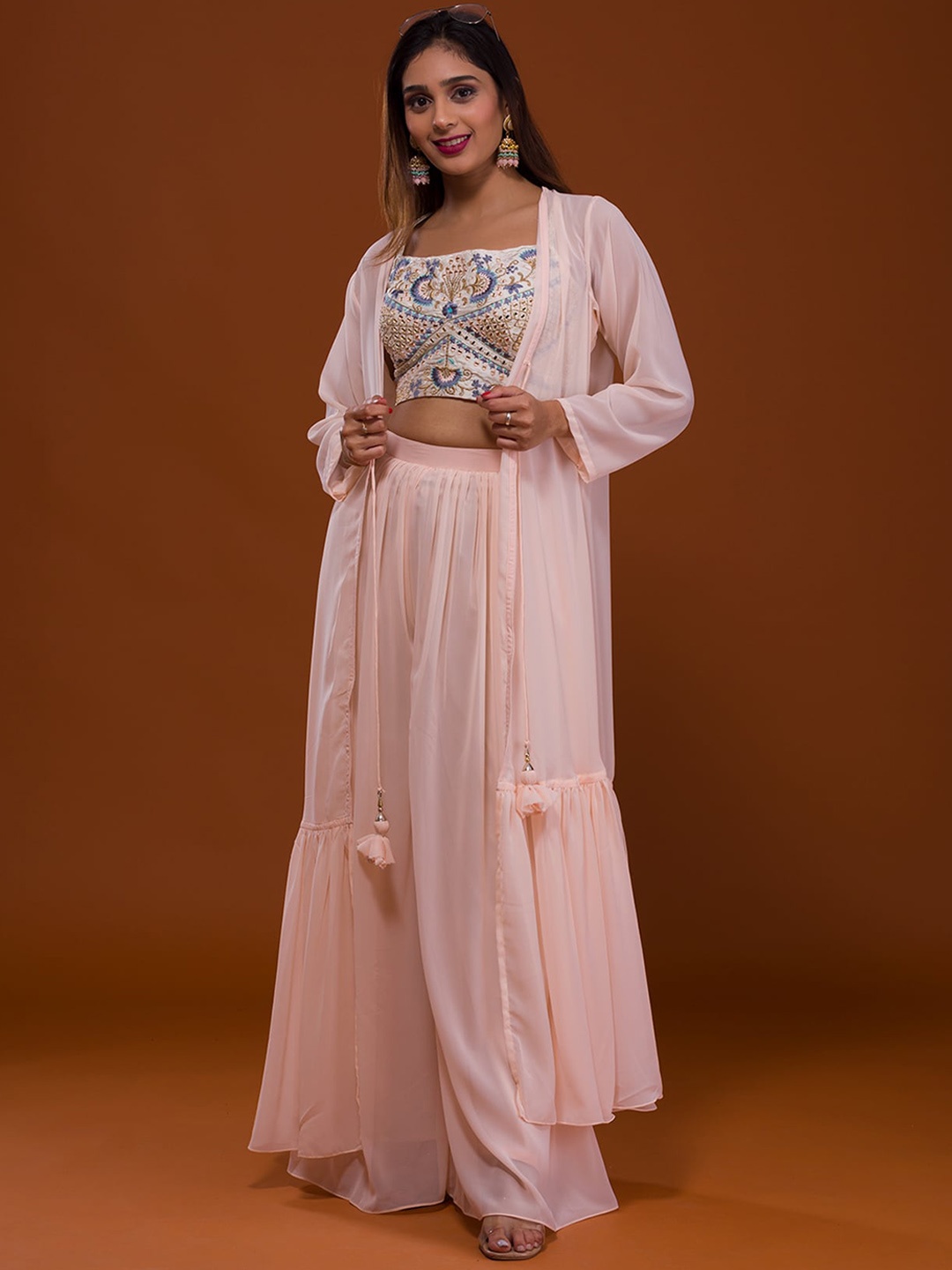 

Koskii Women Pink Embroidered Georgette Salwar Set