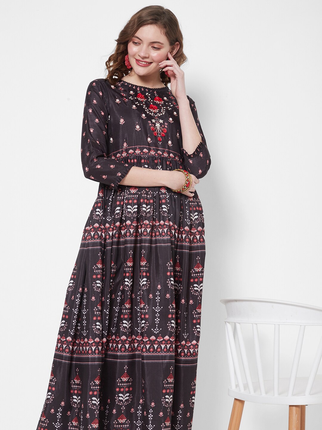 

HEEPOSH Women Black Ethnic Motifs Ethnic Maxi Dress