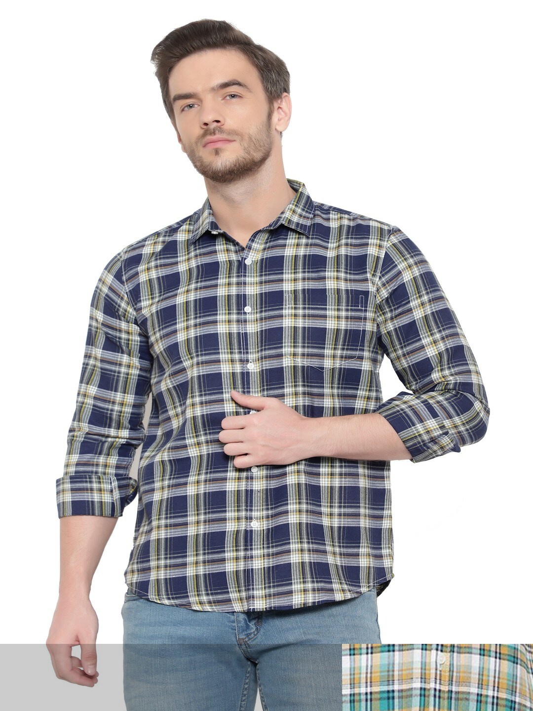 

BAWERIN Men Set of 2 Original Regular Fit Tartan Checked Cotton Casual Shirt, Multi