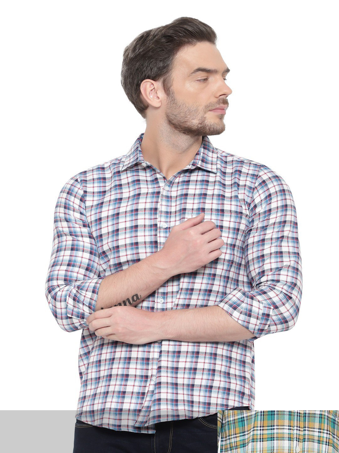 

BAWERIN Men Set Of 2 Original Regular Fit Tartan Checked Casual Shirt, Multi