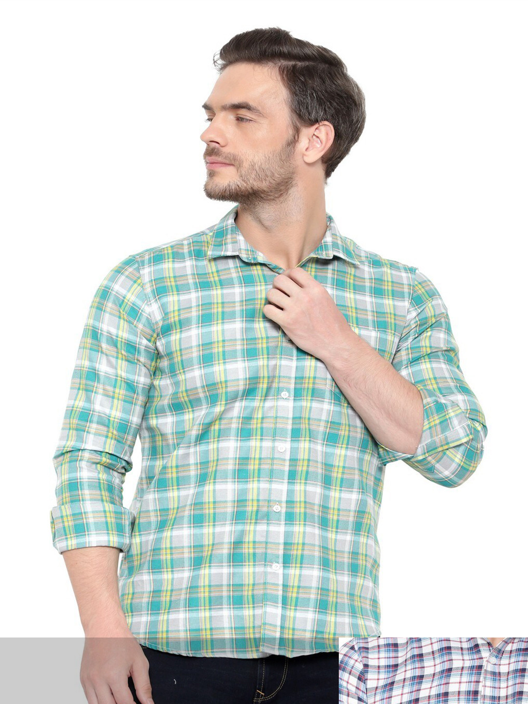 

BAWERIN Men Set Of 2 Original Regular Fit Tartan Checked Casual Shirt, Green
