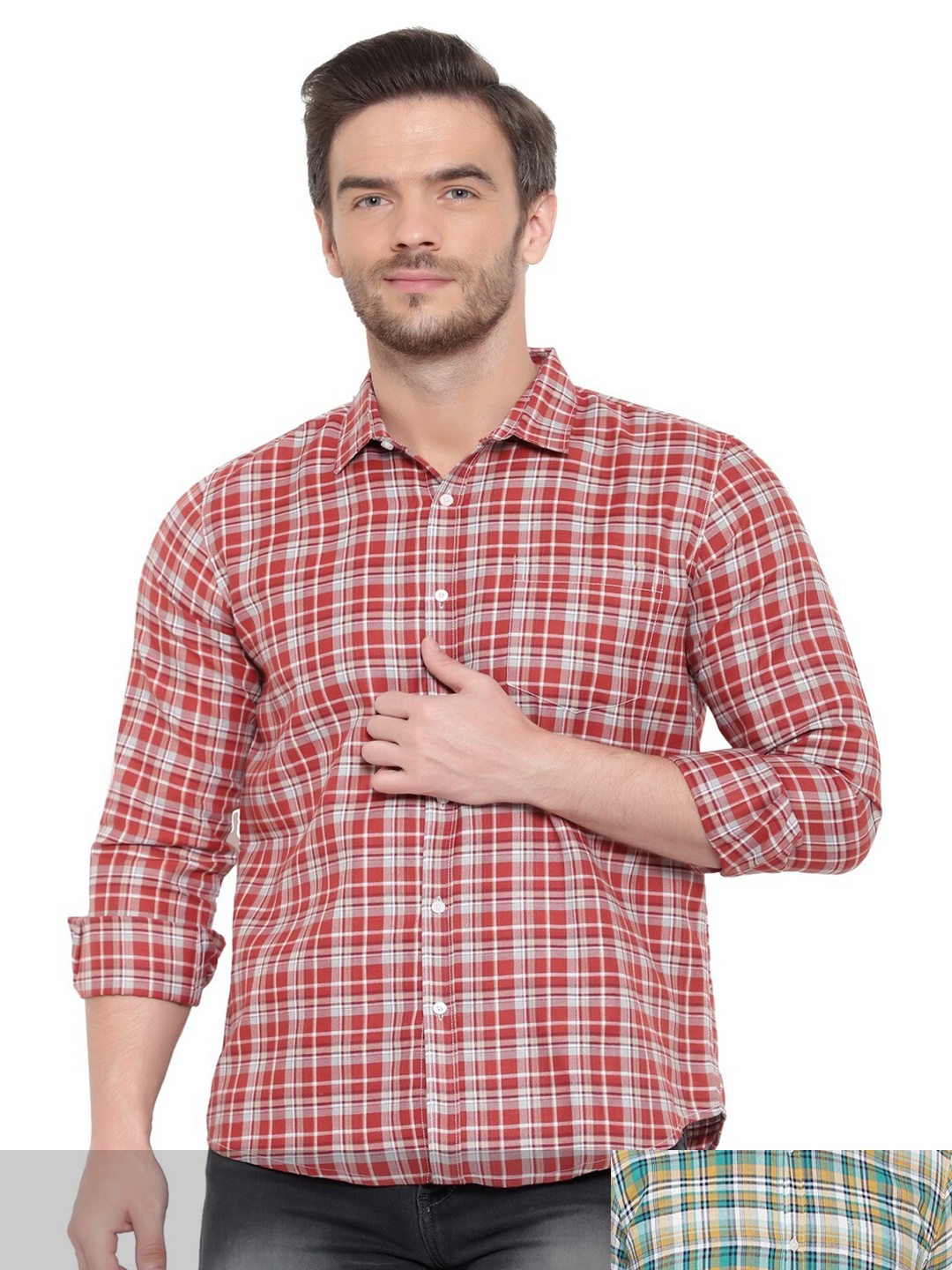 

BAWERIN Men Set Of 2 Original Regular Fit Tartan Checked Cotton Casual Shirt, Multi