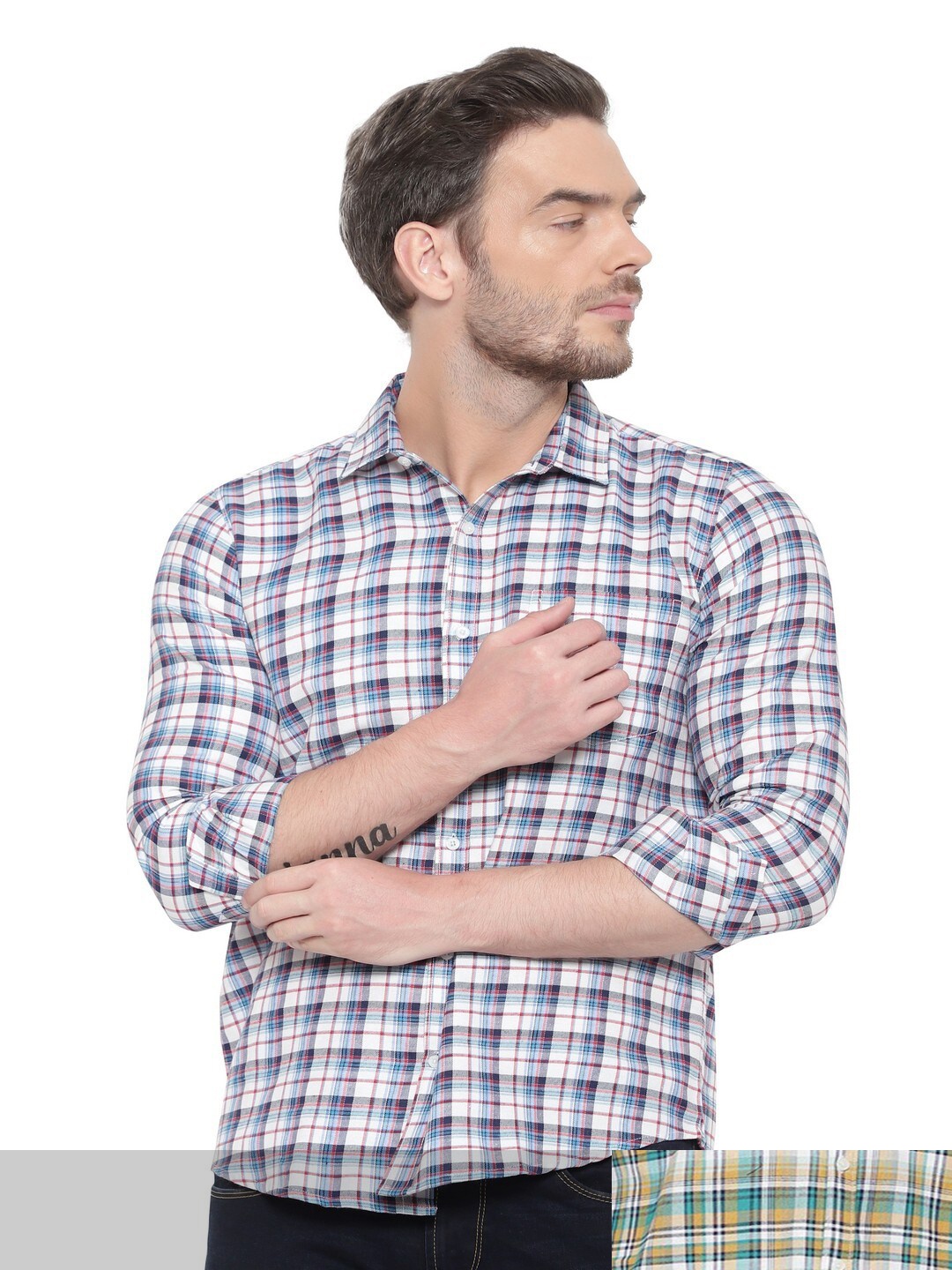 

BAWERIN Men Set Of 2 Original Regular Fit Tartan Checked Cotton Casual Shirt, Multi