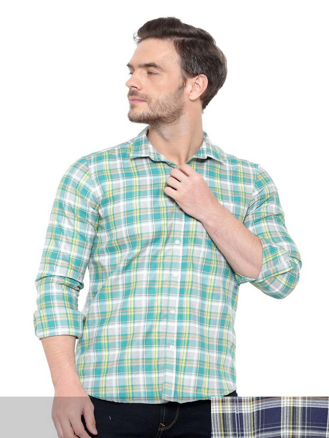 

BAWERIN Men Set of 2 Original Regular Fit Tartan Checked Cotton Casual Shirt, Green