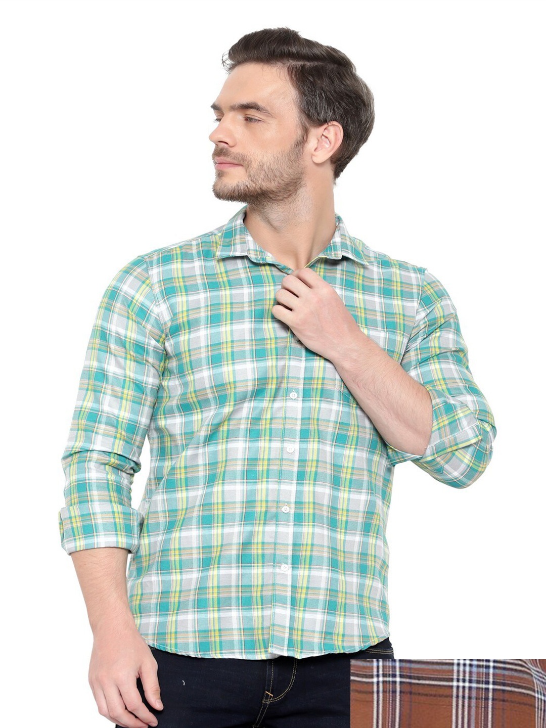 

BAWERIN Men Set Of 2 Original Regular Fit Tartan Checked Cotton Casual Shirt, Multi