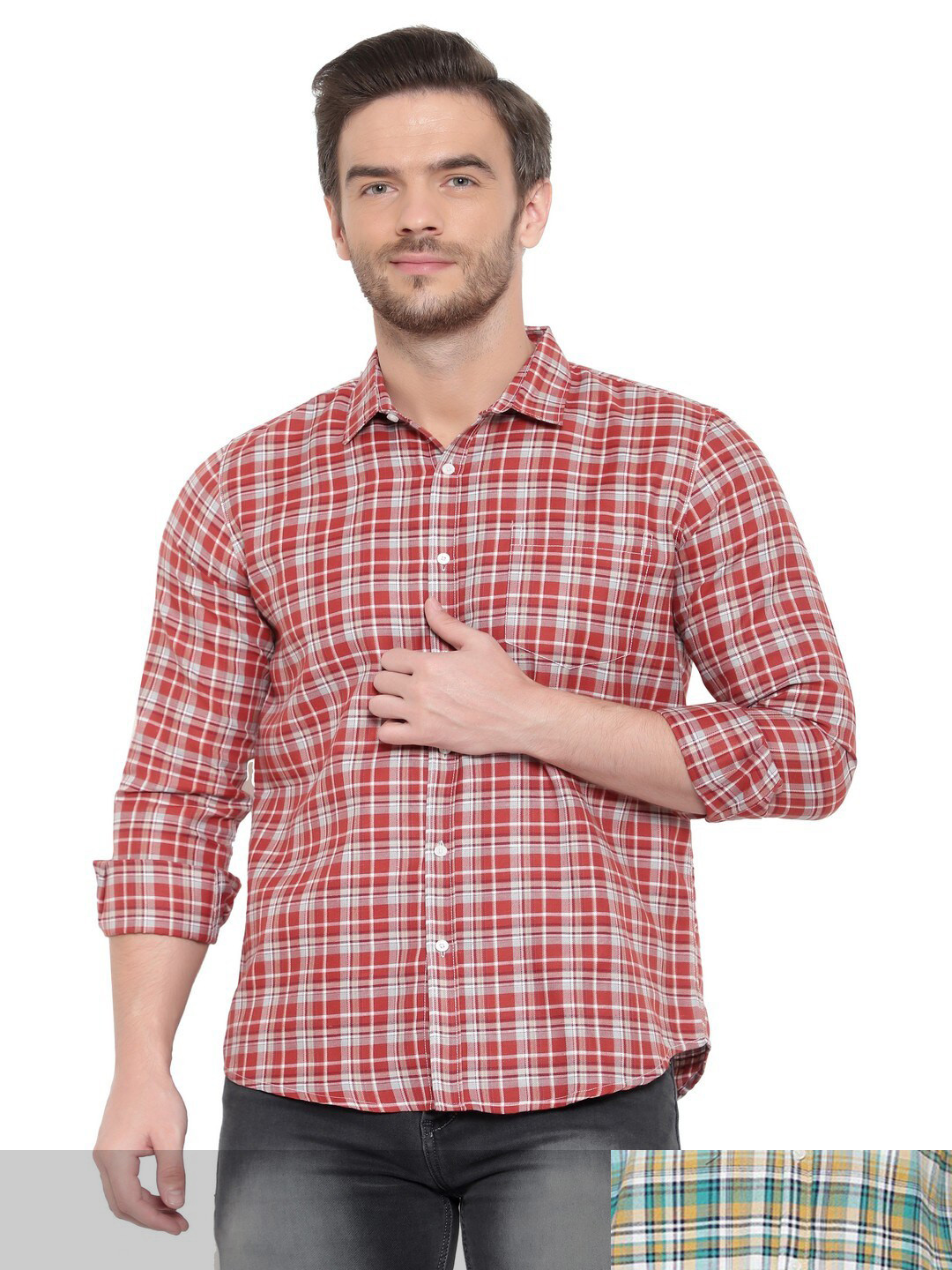 

BAWERIN Men Set Of 2 Original Regular Fit Tartan Checked Cotton Casual Shirt, Multi