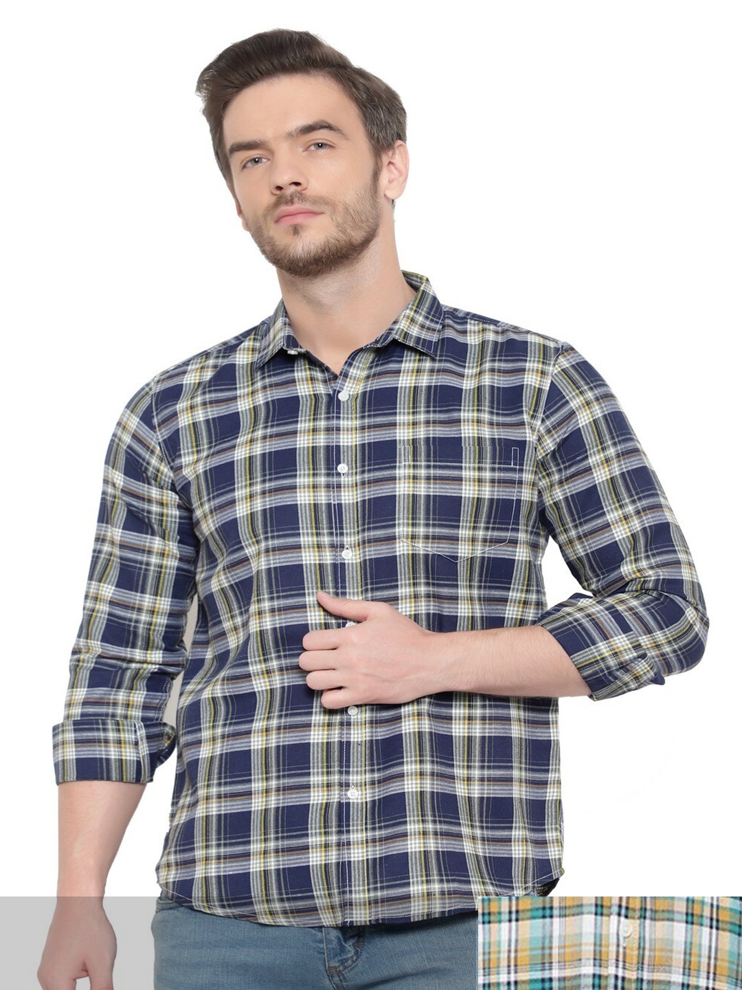 

BAWERIN Men Set Of 2 Original Regular Fit Tartan Checked Cotton Casual Shirt, Multi