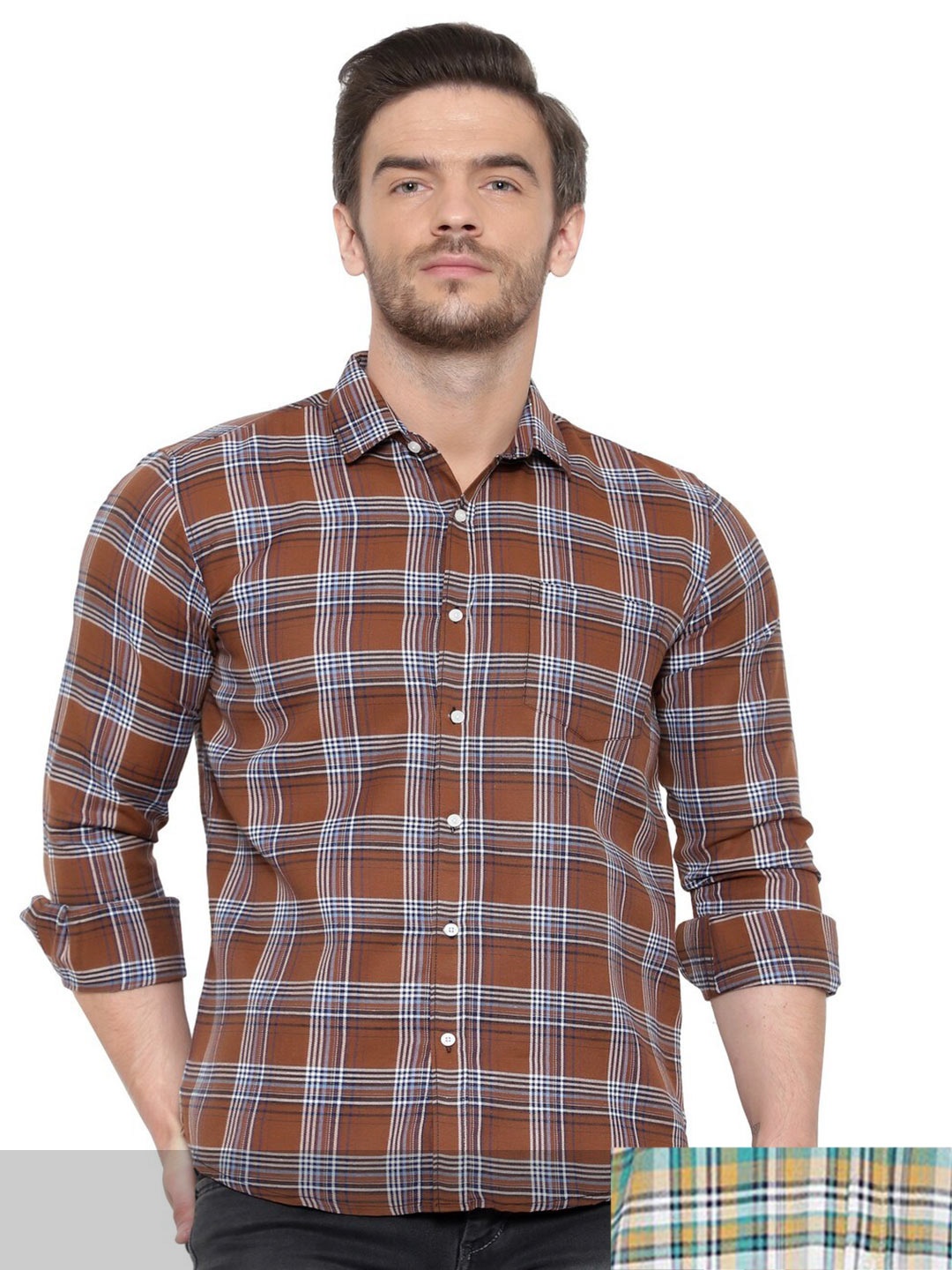 

BAWERIN Men Set Of 2 Original Regular Fit Tartan Checked Cotton Casual Shirt, Multi