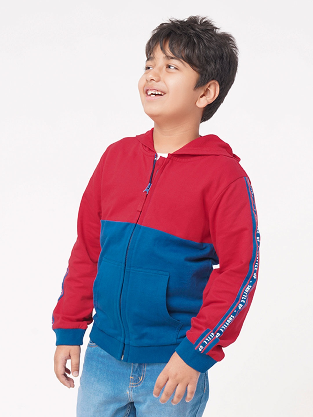 

Ed-a-Mamma Boys Red Colourblocked Longline Puffer Jacket with Embroidered