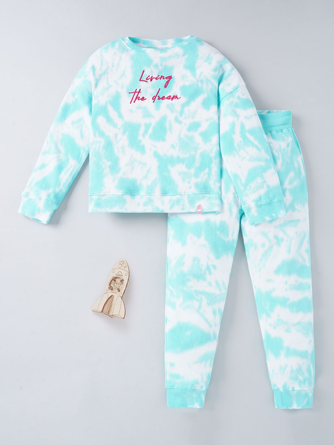 

Ed-a-Mamma Girls Blue & White Printed Pure Cotton T-shirt with Trouser