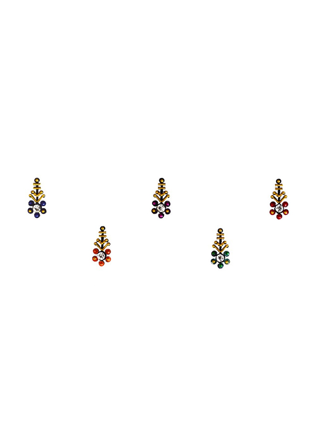 

Comet Busters 5 Pcs Embellished Reusable Designer Bindis - Multicoloured, Multi