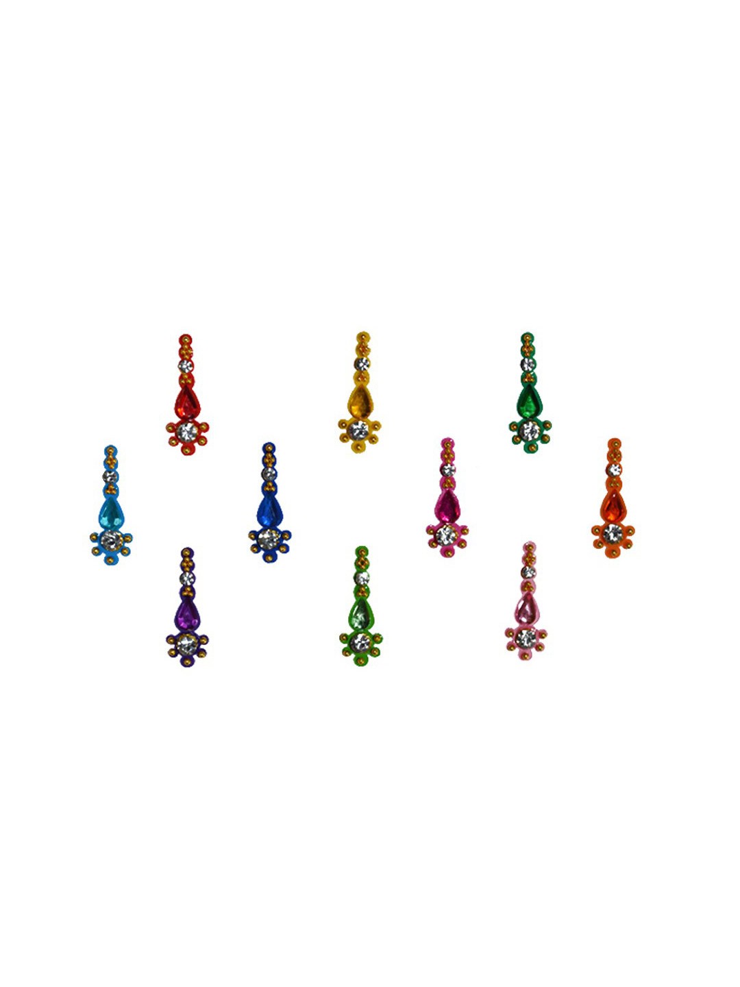 

Comet Busters 10 Pcs Embellished Reusable Designer Bindis - Multicoloured, Multi