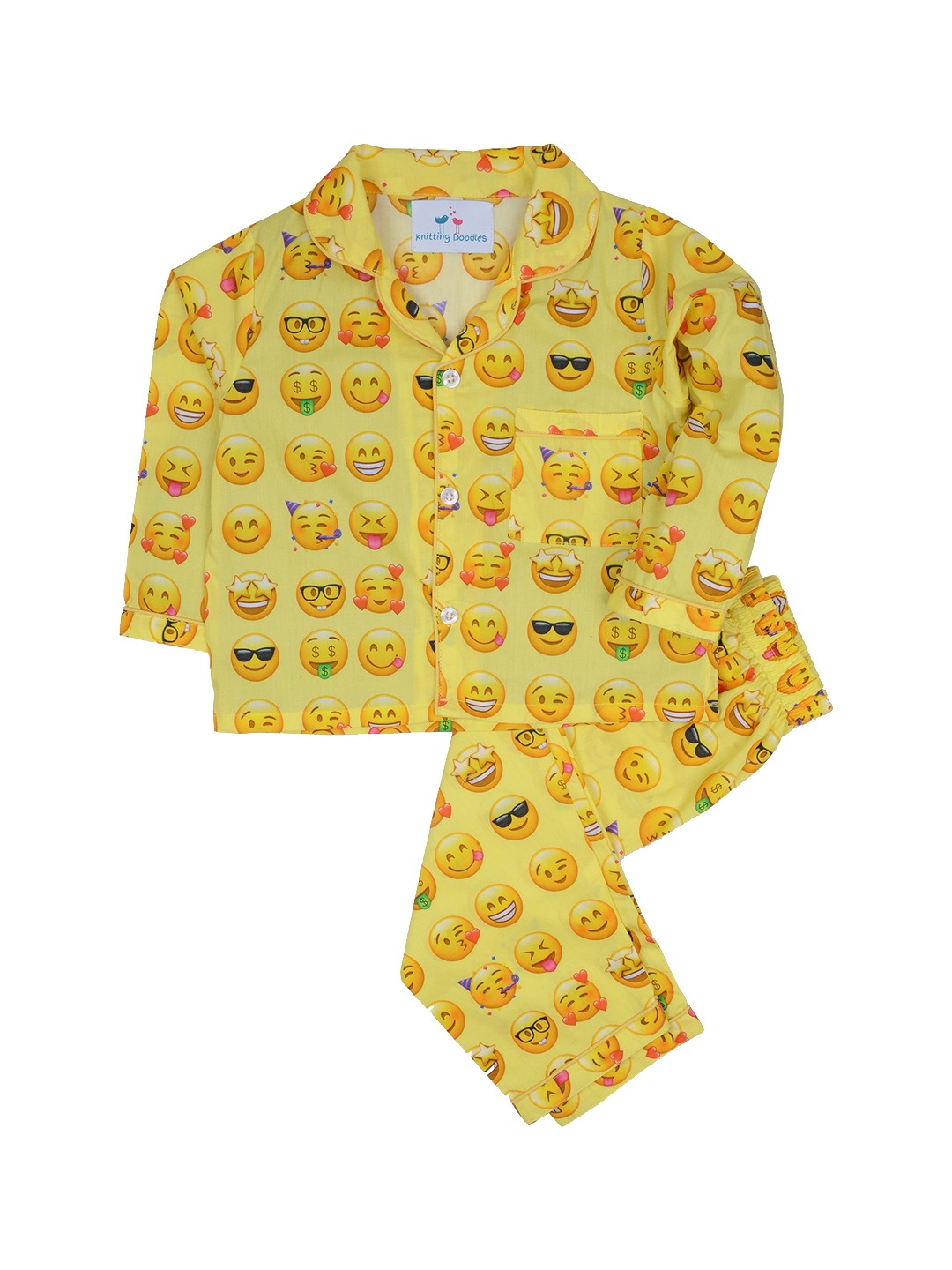 

Knitting Doodles Unisex Kids Yellow & Pink Printed Night suit