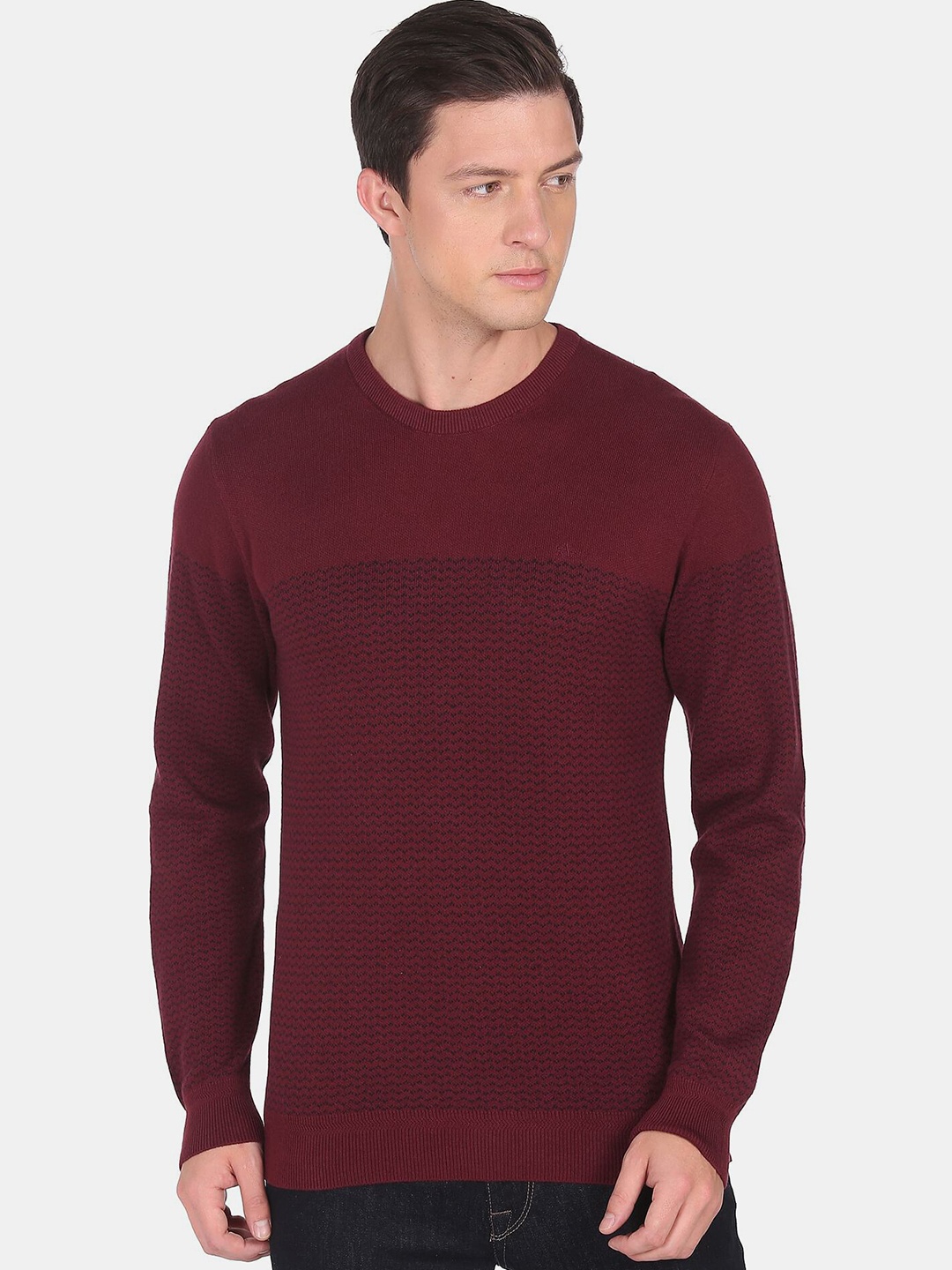 

Arrow Men Maroon Printed Pullover