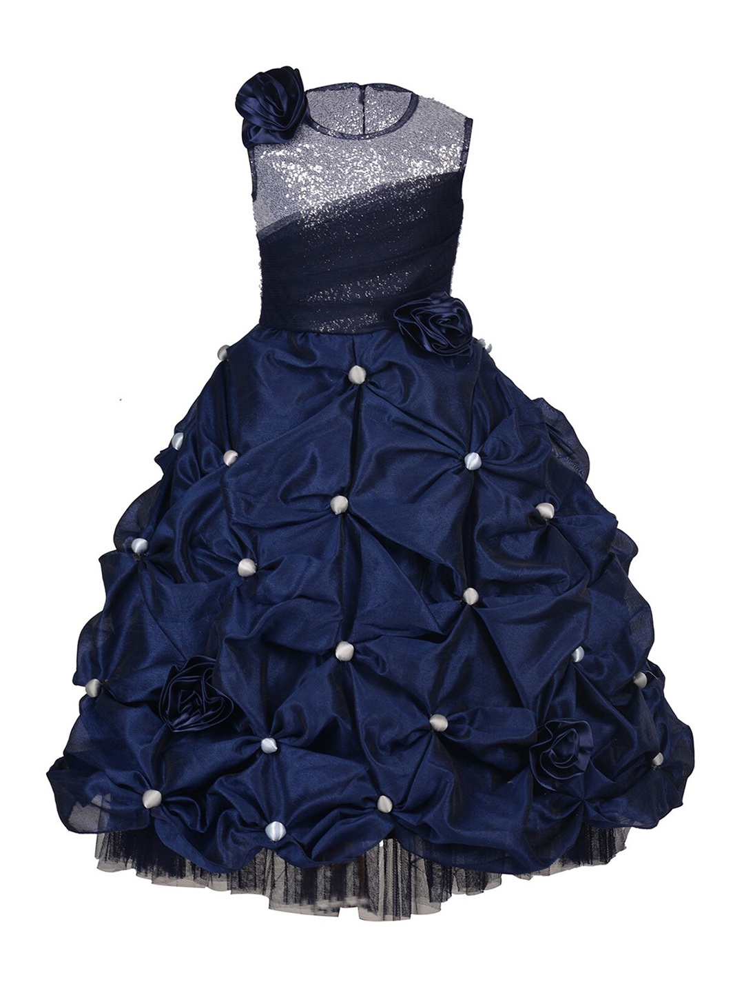 

Samsara Couture Girls Navy Blue Applique Net Maxi Dress