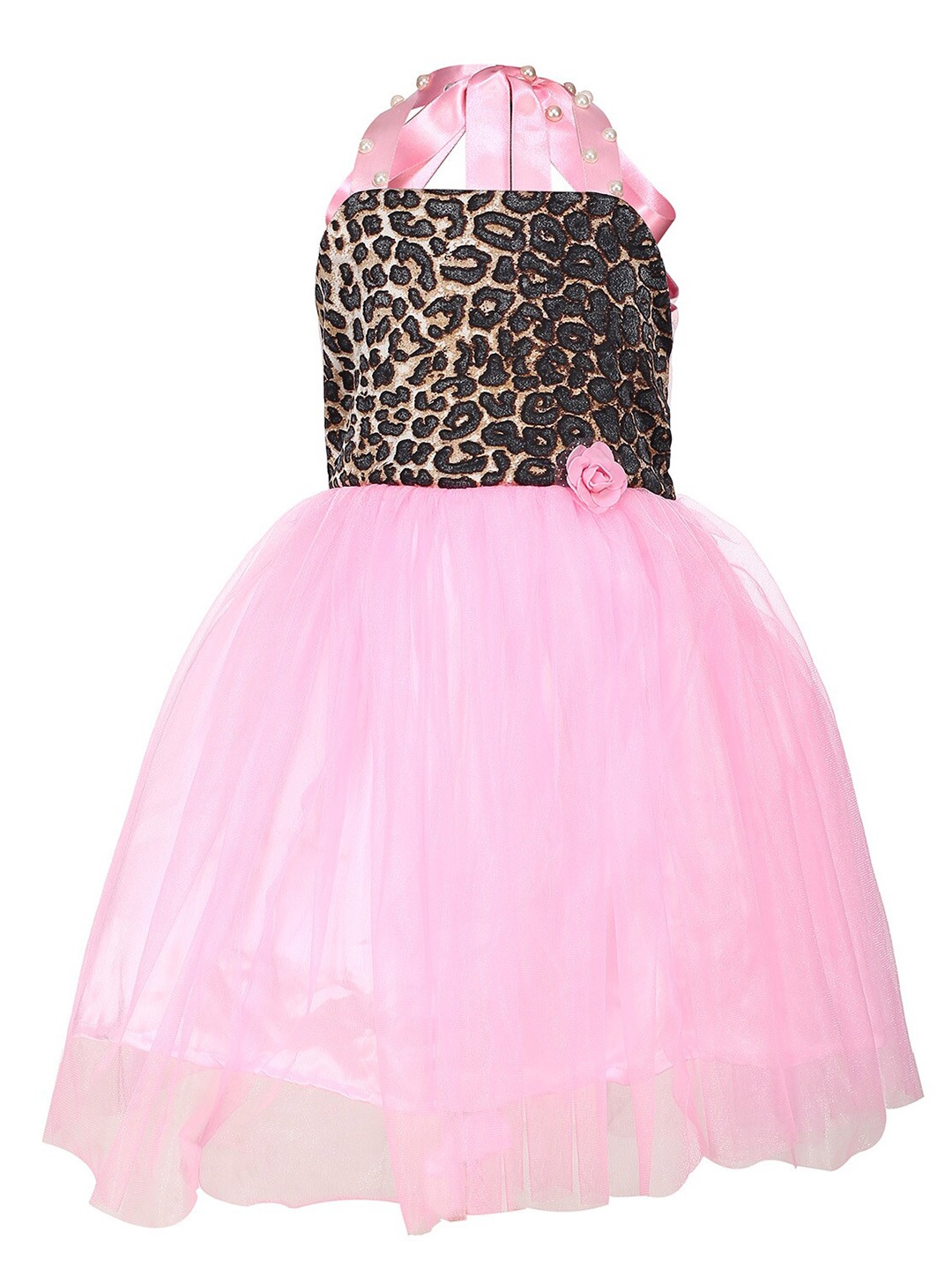 

Samsara Couture Girls Pink & Brown Animal Net Dress