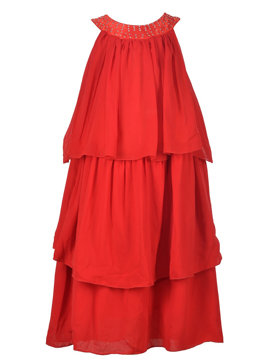 

Samsara Couture Girls Red Solid Tiered A-Line Dress