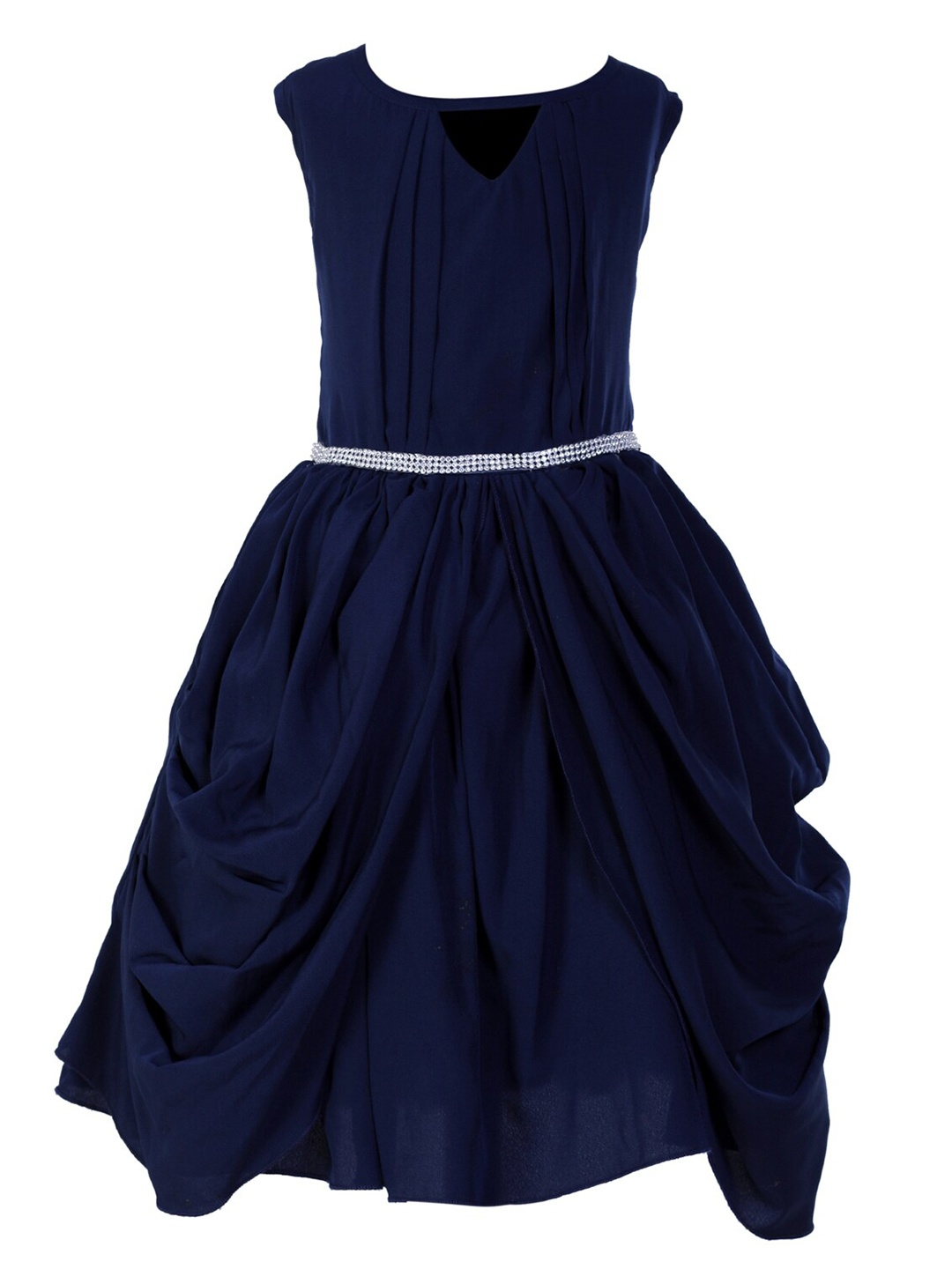 

Samsara Couture Girls Navy Blue Solid Keyhole Neck Fit and Flare Dress