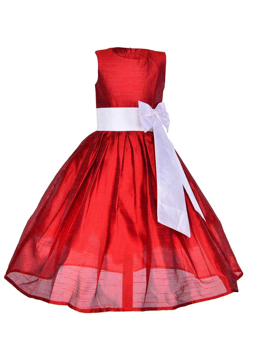 

Samsara Couture Girls Red & White Applique Fit & Flare Maxi Dress