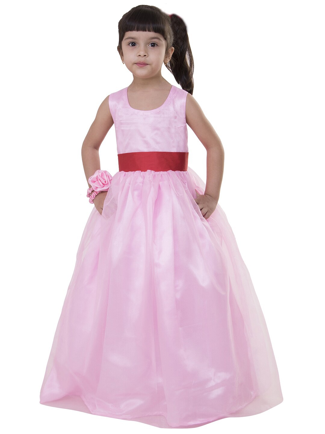 

Samsara Couture Girls Pink Net Maxi Dress