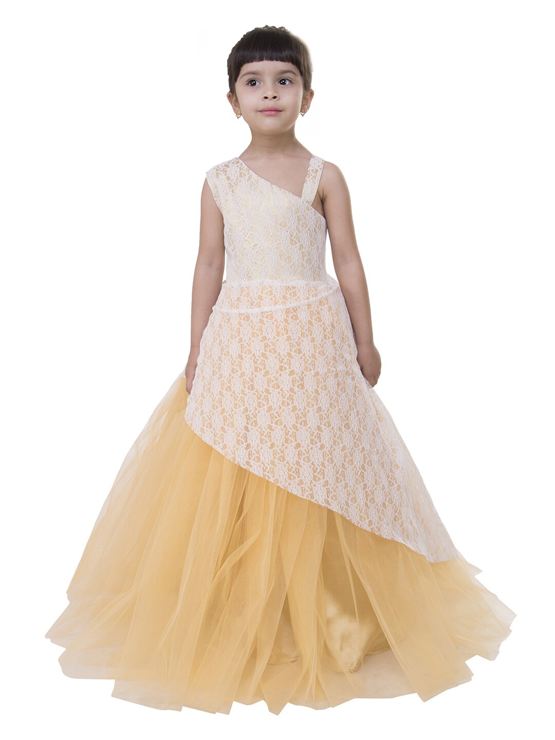 

Samsara Couture Peach-Coloured Net Fit and Flare Maxi Dress