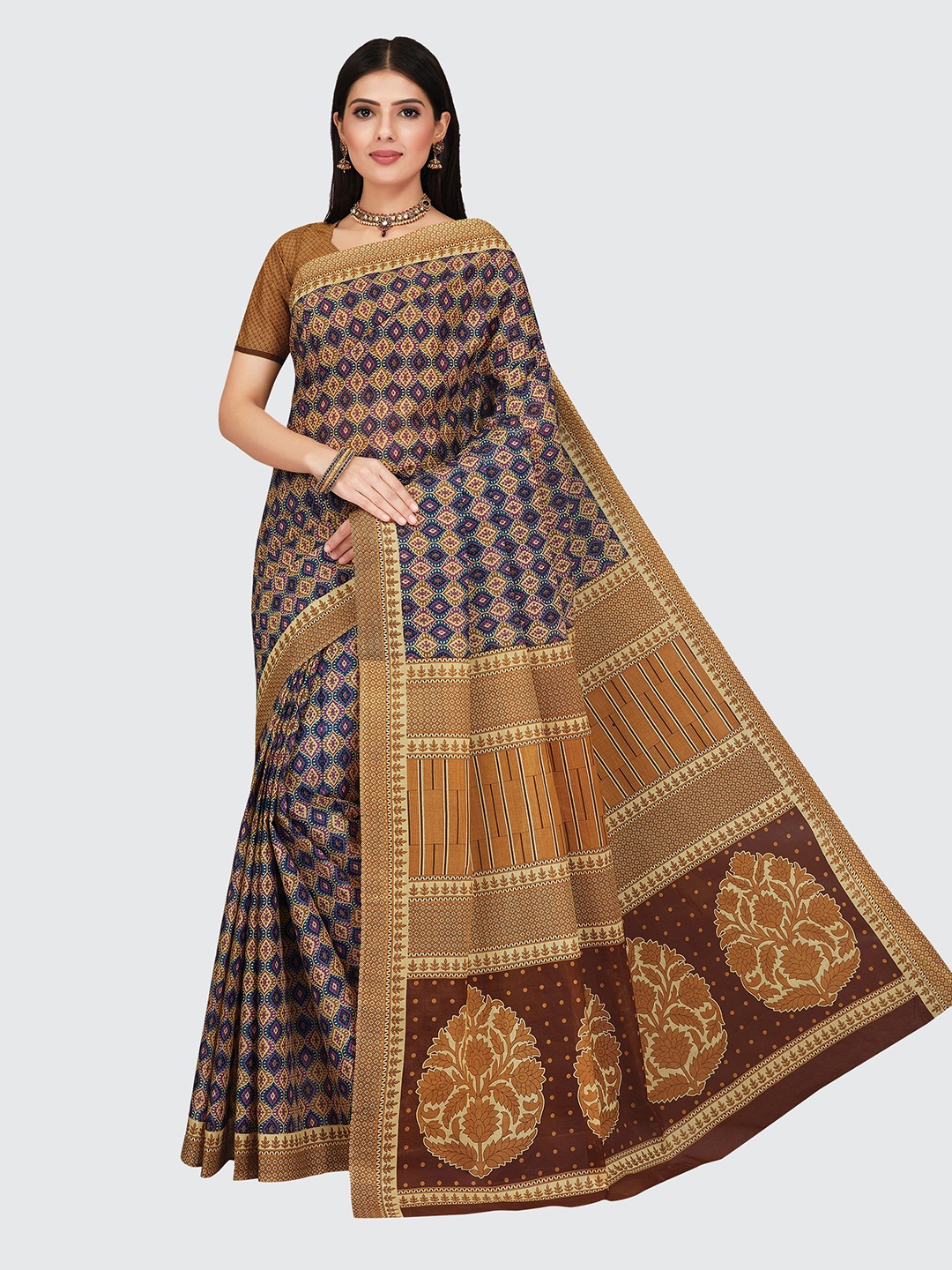 

SHANVIKA Brown & Blue Pure Cotton Saree