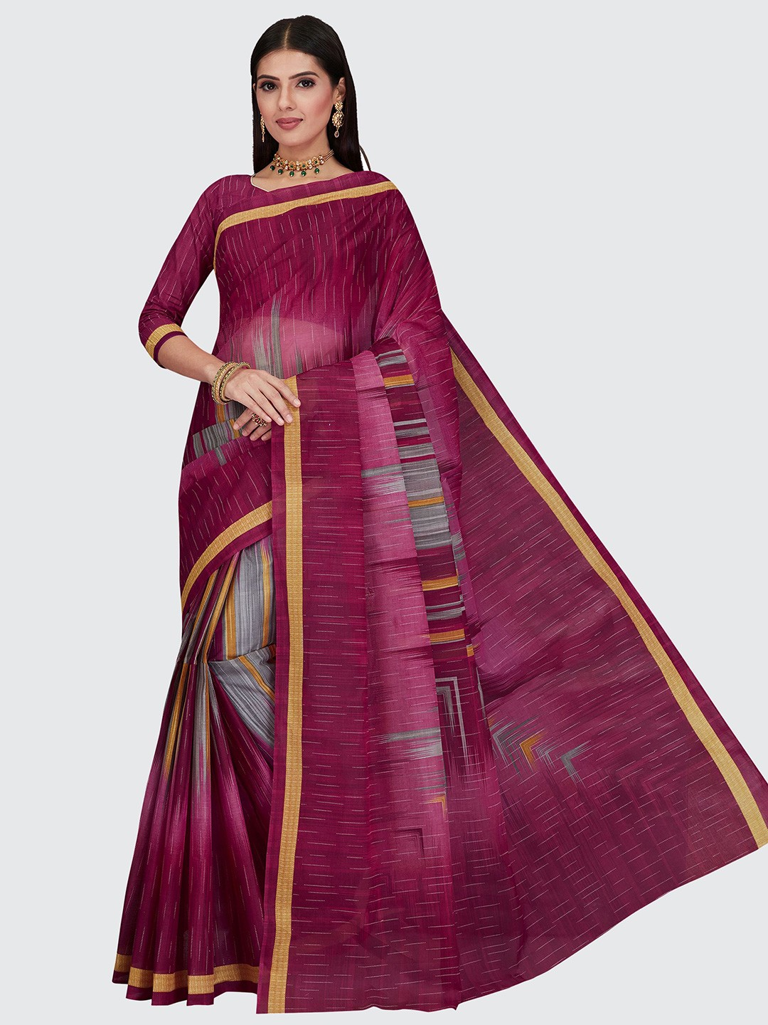 

SHANVIKA Pure Cotton Abstract Print Saree, Magenta