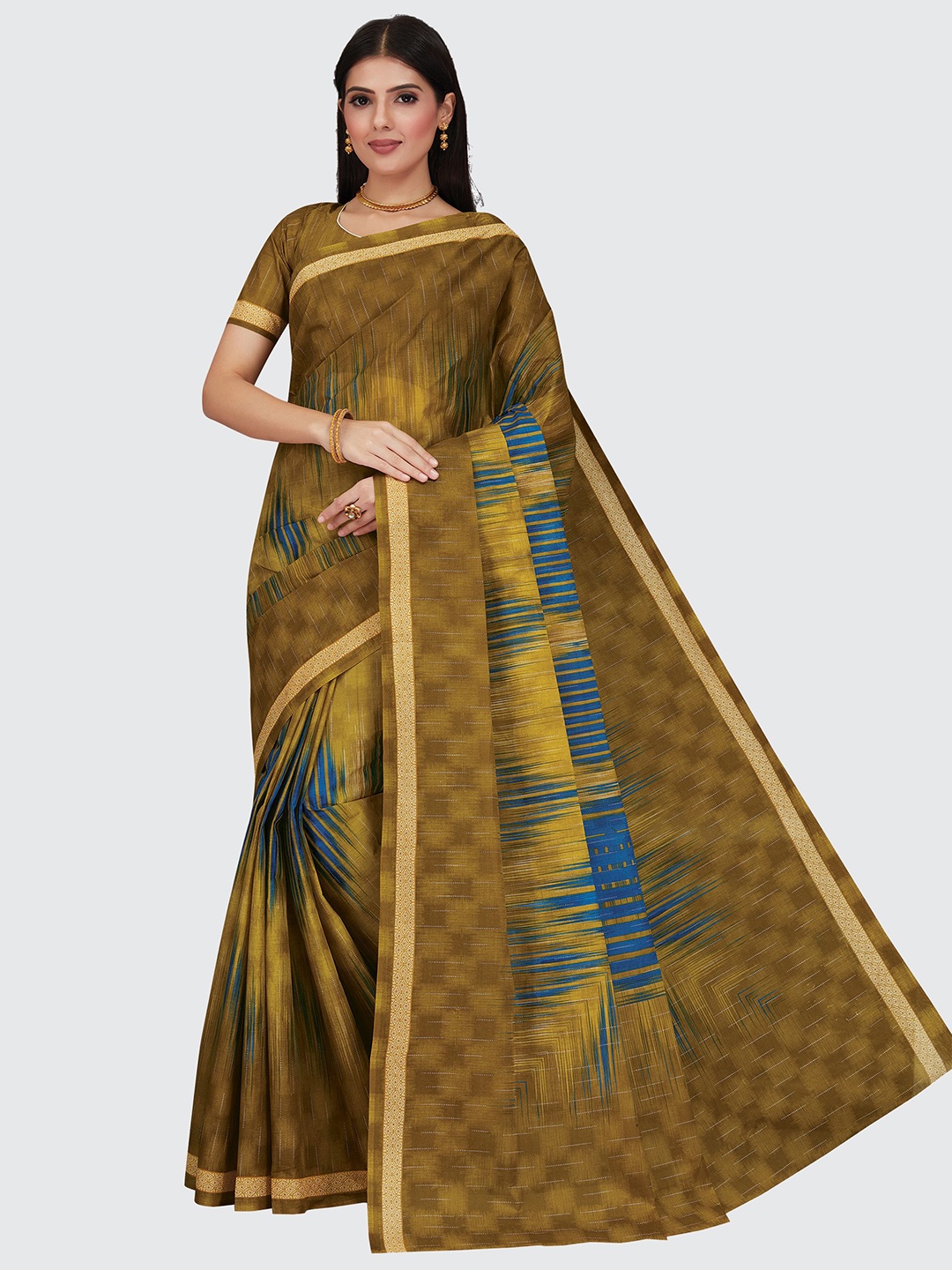 

SHANVIKA Printed Pure Cotton Abstract Print Saree, Mustard