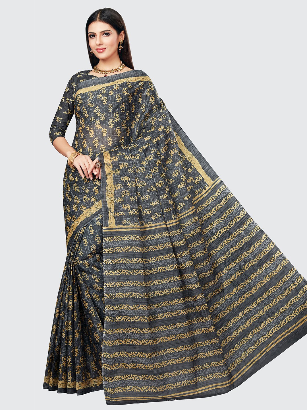 

SHANVIKA Floral Pure Cotton Floral Print Saree, Grey