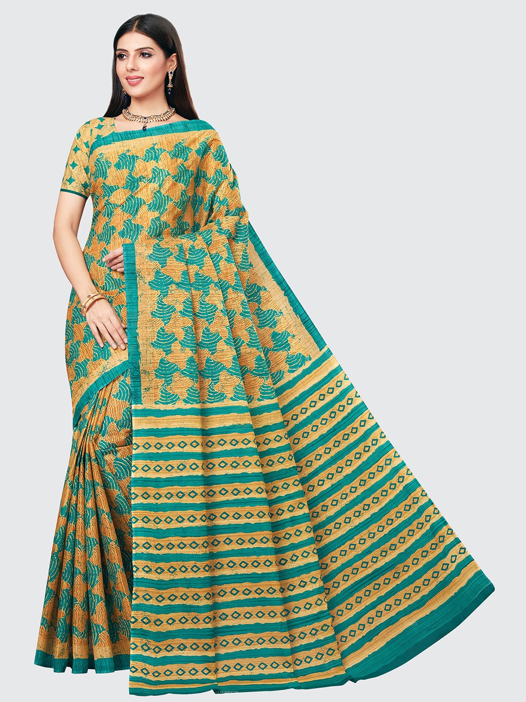 

SHANVIKA Pure Cotton Abstract Print Saree, Mustard