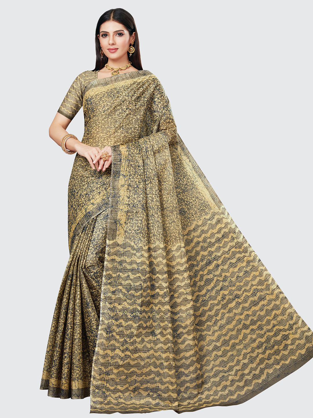 

SHANVIKA Pure Cotton Abstract Print Saree, Grey