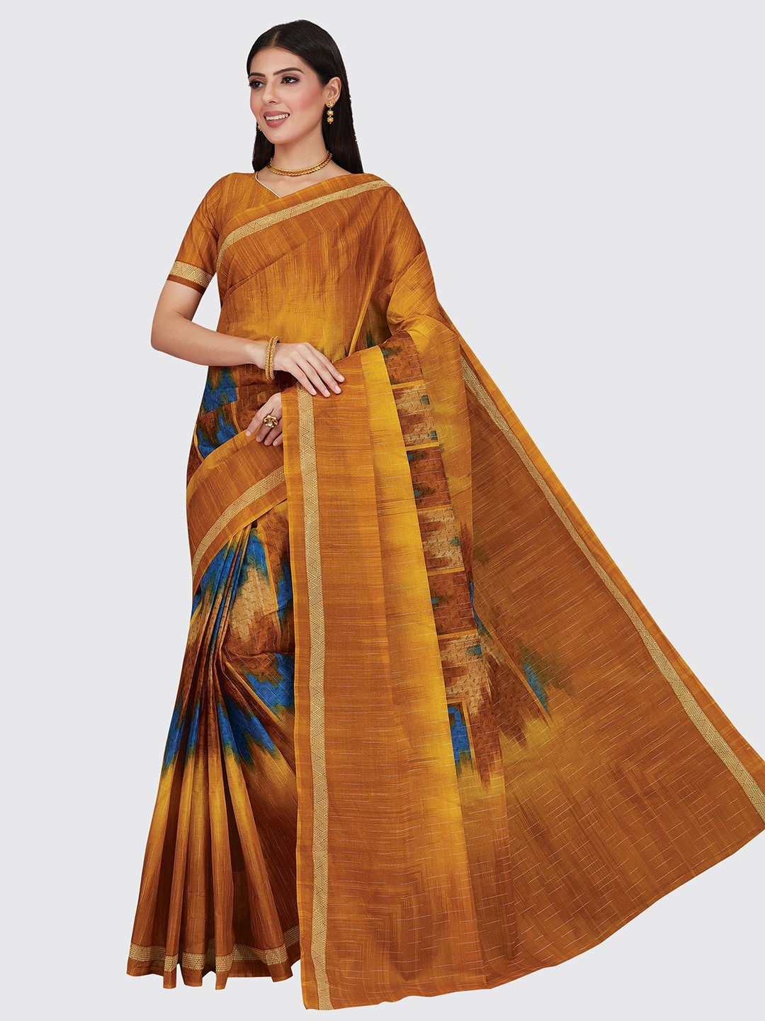 

SHANVIKA Pure Cotton Abstract Print Saree, Mustard