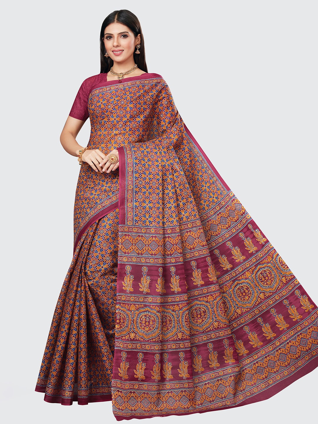 

SHANVIKA Purple & Blue Printed Pure Cotton Saree