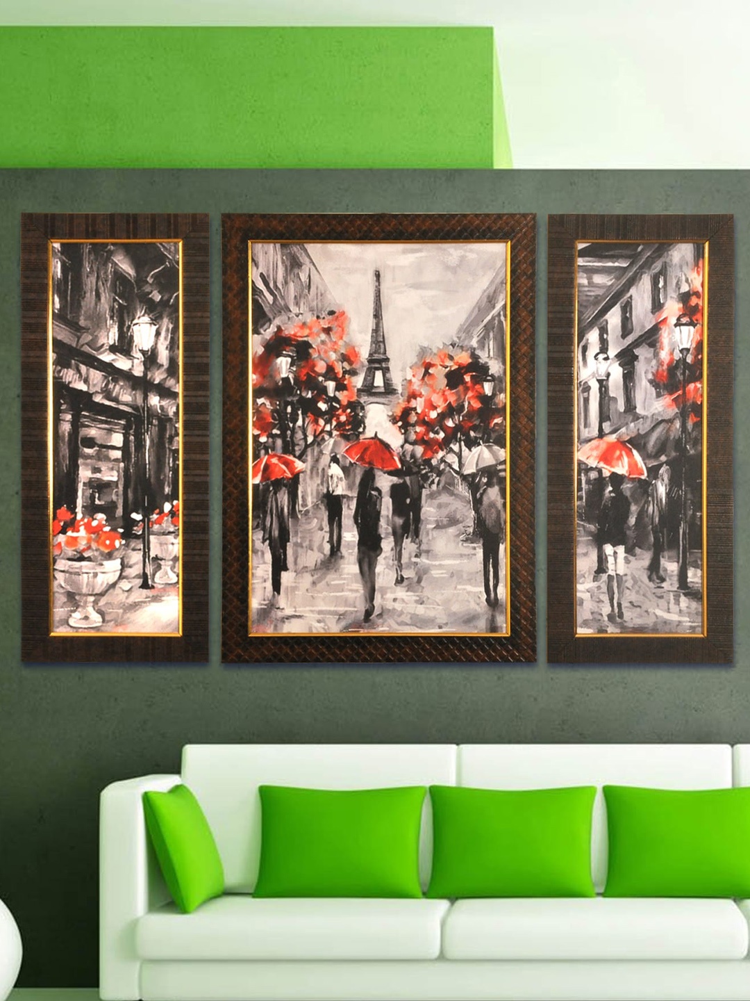 

SHREE KALA HOME DECOR Multicolored Set of 3 Eiffel Tower Wall Painting, Multi