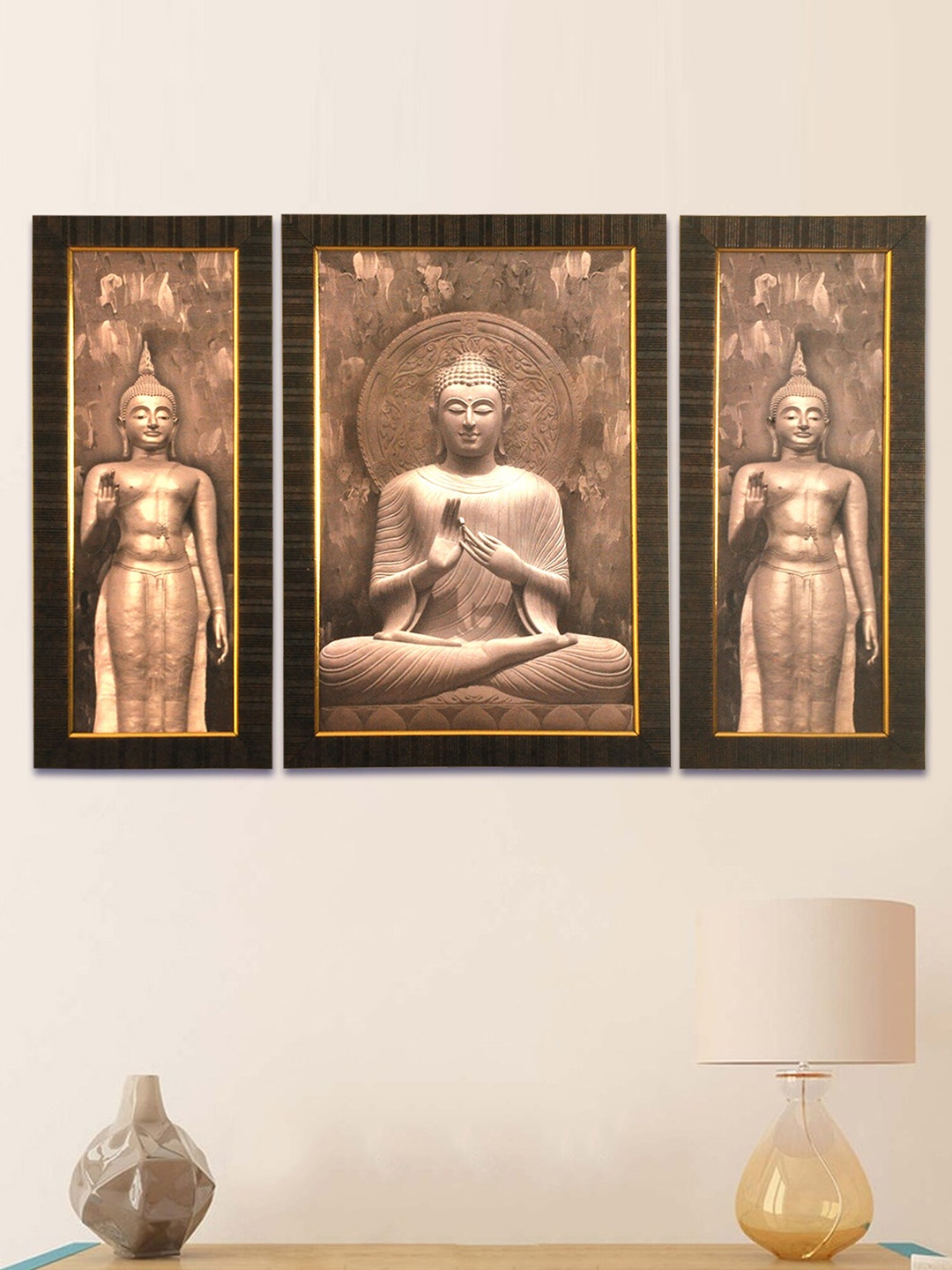 

SHREE KALA HOME DECOR Brown Lord Buddha Blessing Painting