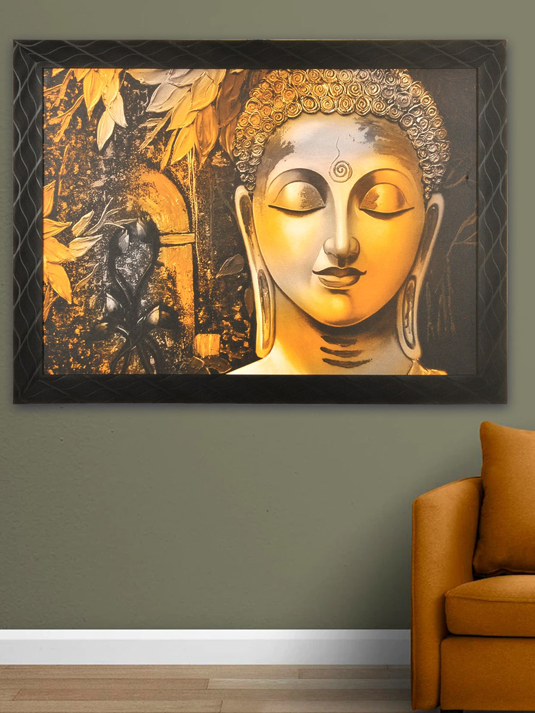 

SHREE KALA HOME DECOR Orange & Grey Tushti Contentment Buddha Big Oil Painting, Multi