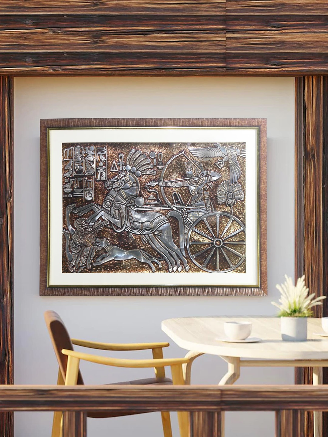 

SHREE KALA HOME DECOR Ostrich Hunting Life of a Pharaoh Egyptian Foil Embossed Painting, Brown