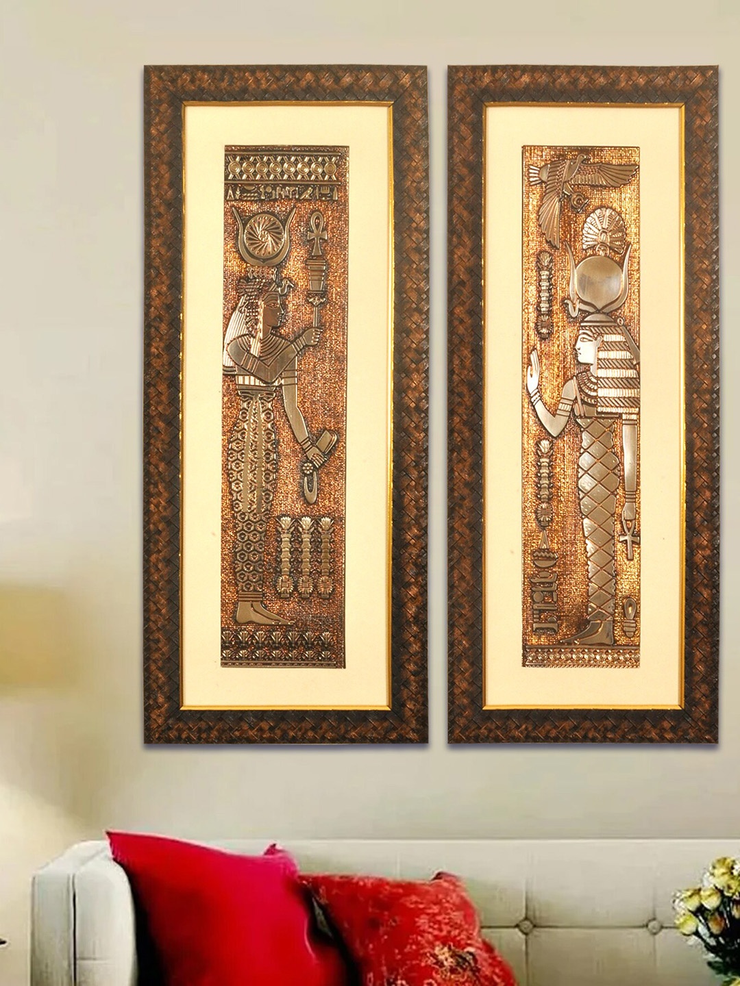 

SHREE KALA HOME DECOR Brown & Gold-Toned Egyptian Royal Couple Foil Paper Wall Painting