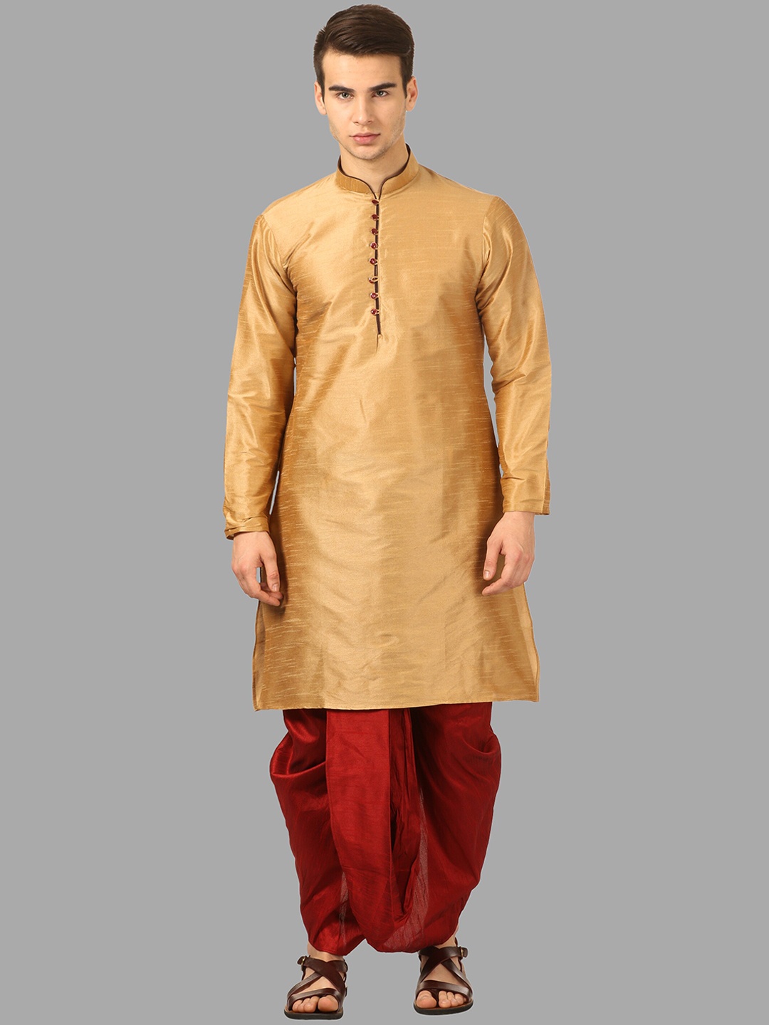 

ROYAL KURTA Men Brown Kurta with Dhoti Pant Set