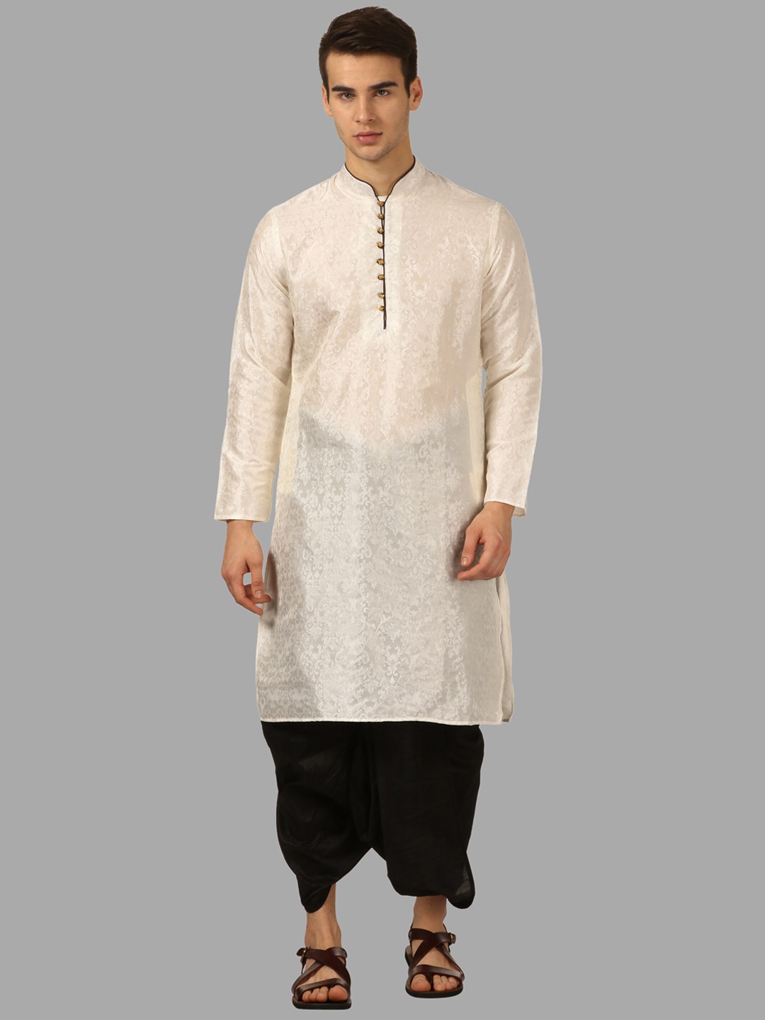 

ROYAL KURTA Men Beige Floral Printed Kurta with Dhoti Pants