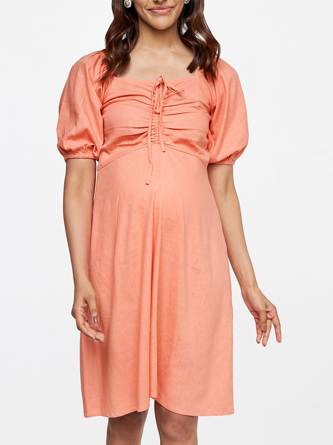 

AND Women Peach-Coloured Fit and Flare Maternity Dress