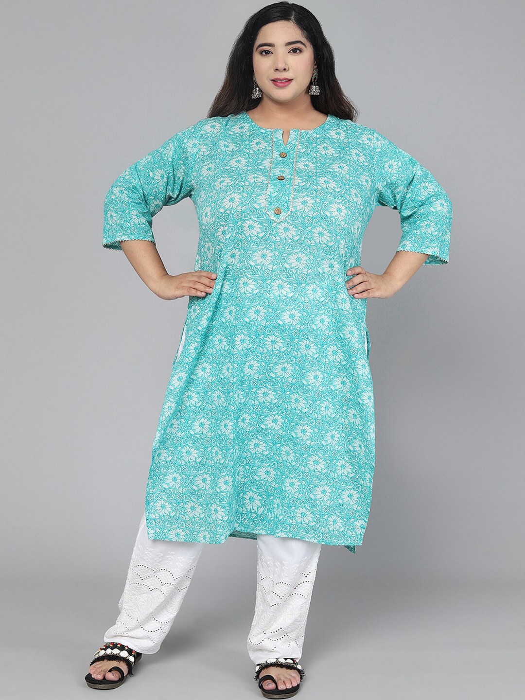 

Jevi Prints Women Green Floral Printed Floral Kurta