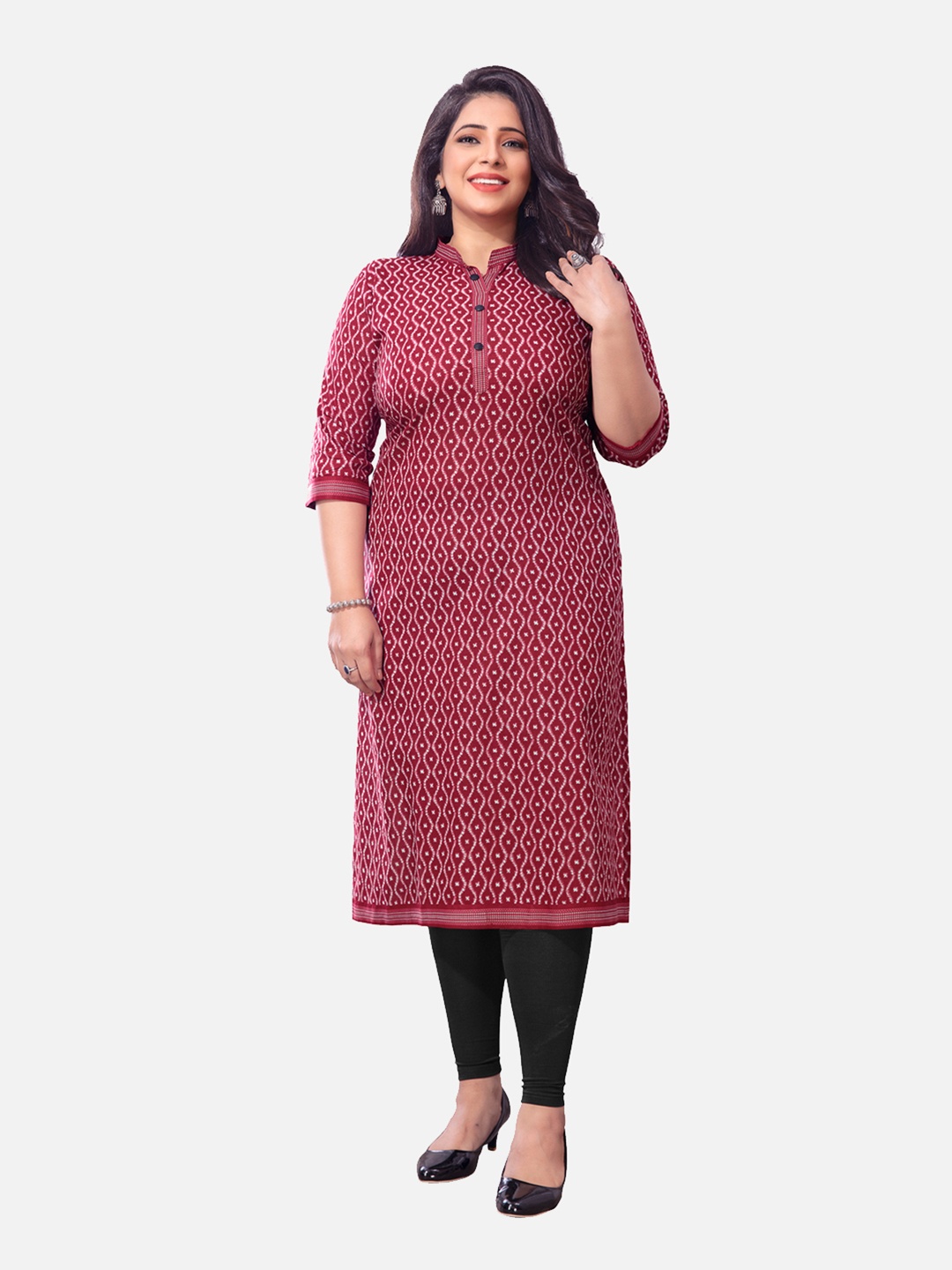 

SALWAR STUDIO Women Maroon & White Cotton Printed Kurta