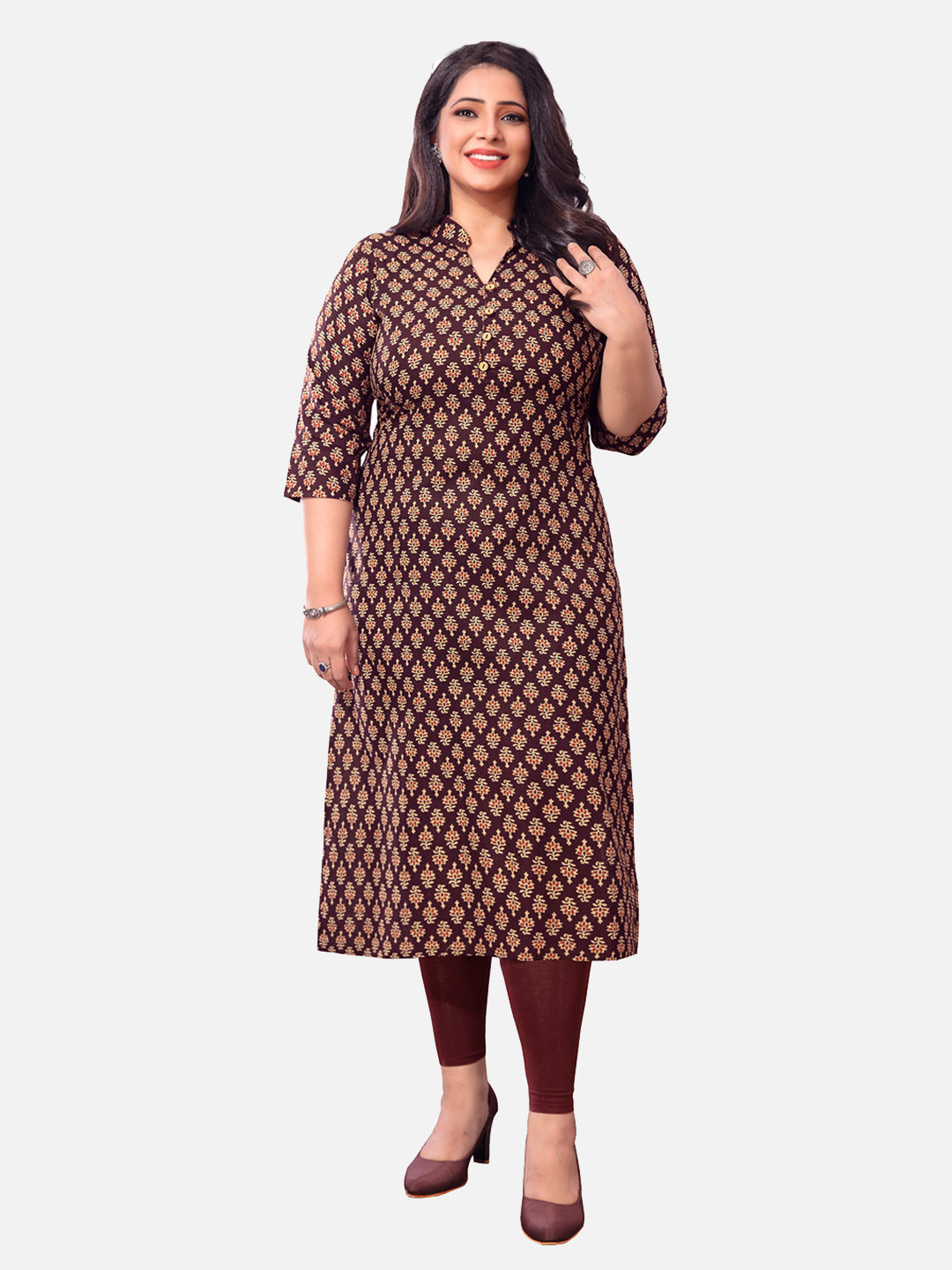 

SALWAR STUDIO Women Brown Floral Printed Cotton Kurta